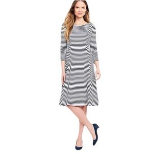 Lands’ End  Navy and White Striped Ponte Fit n Flare  Dress Size M